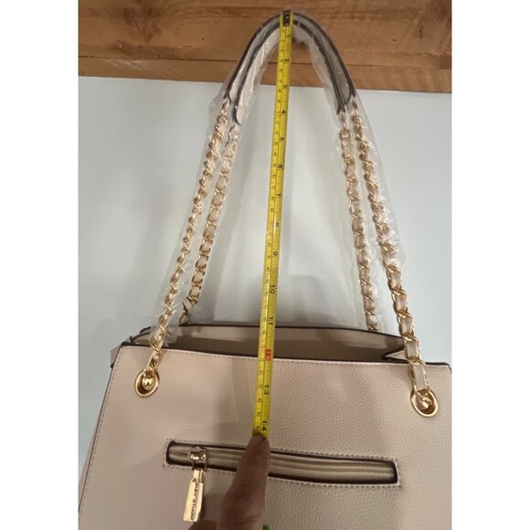 NWT Max Studio Pebble Grain Double Handle Tote Bag Chain Straps Ivory Color - Picture 9 of 12